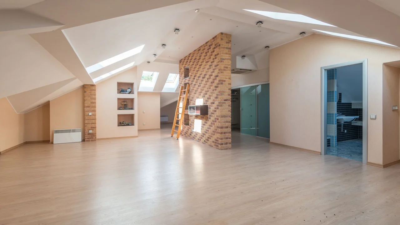 Explore this bright, spacious modern attic apartment with skylights and contemporary design.